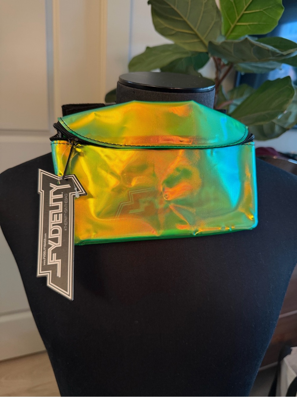 Fidelity Holographic Iridescent Green-Gold Crossbody Bag